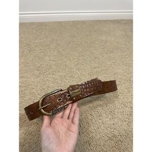 Diesel Belt Mens 40 Brown Leather Western Croc Embossed Brass Buckle Country